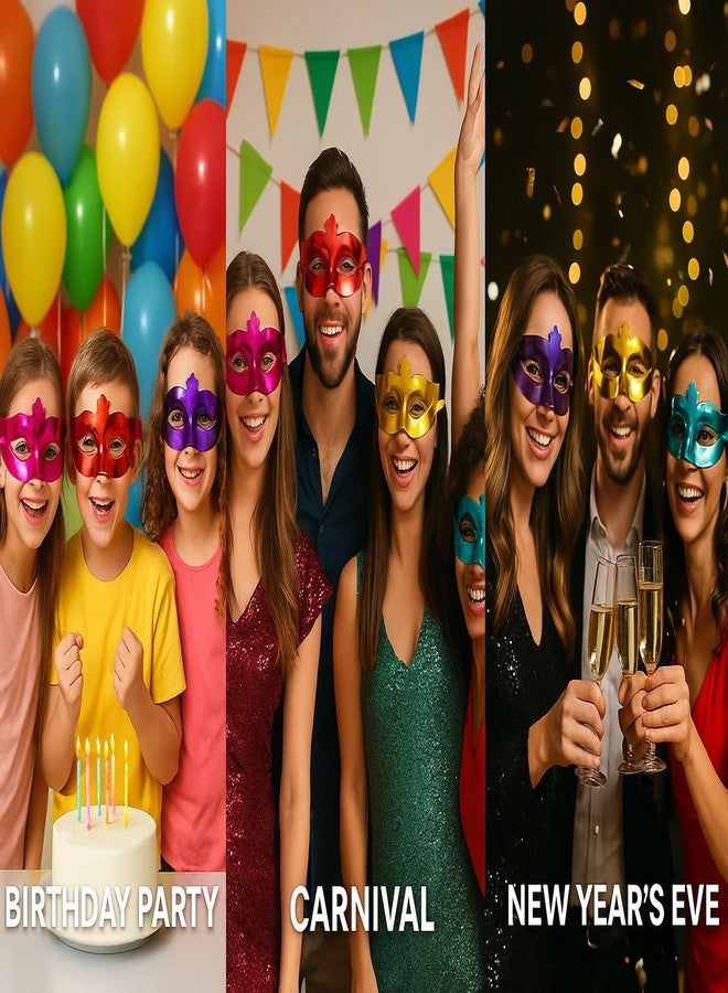 AMFIN® (Pack of 6 Metallic Eye Masks for Kids & Adults - Multicolor Masquerade Party Masks - Shiny Costume Masks for Birthday Parties, New Year Celebration, Baby Shower - Image 3